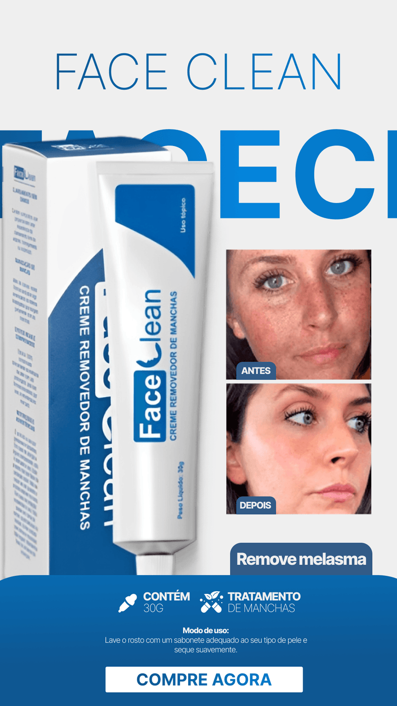 Face Clean 30g - Clareador de Manchas e Melasmas - Compre 1 Leve 2